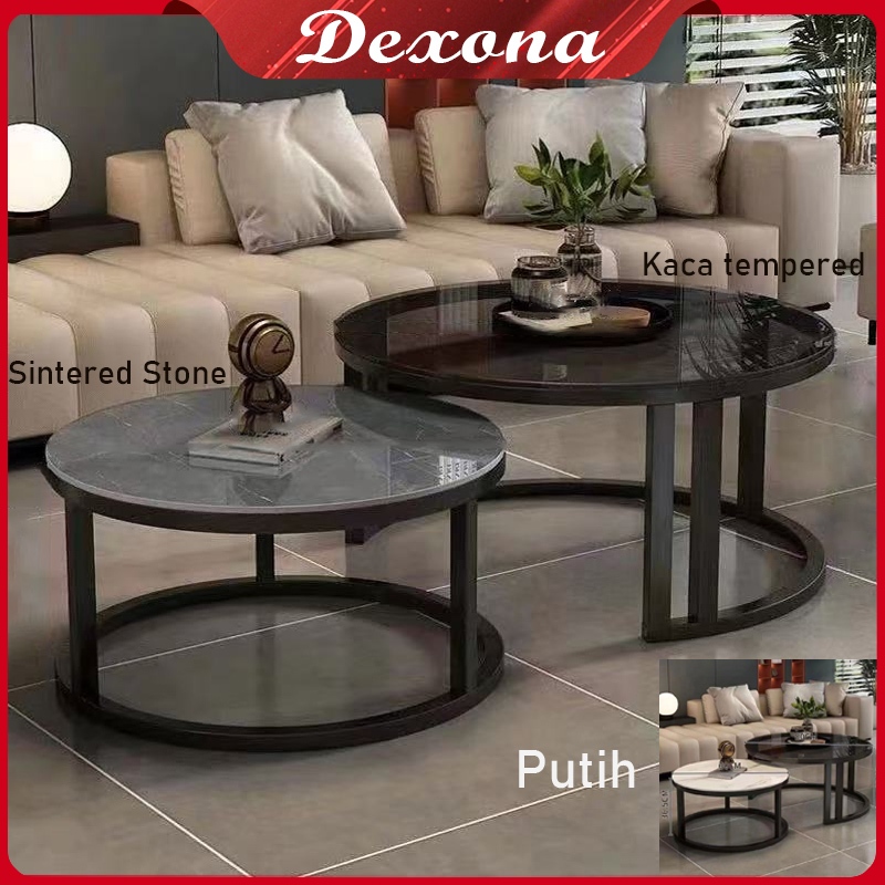 60+80cm Meja Kopi Kaca Lempengan Batu2 in 1/Meja Tamu 2 Tingkat Sintered Stone/Meja Kopi Kombinasi M