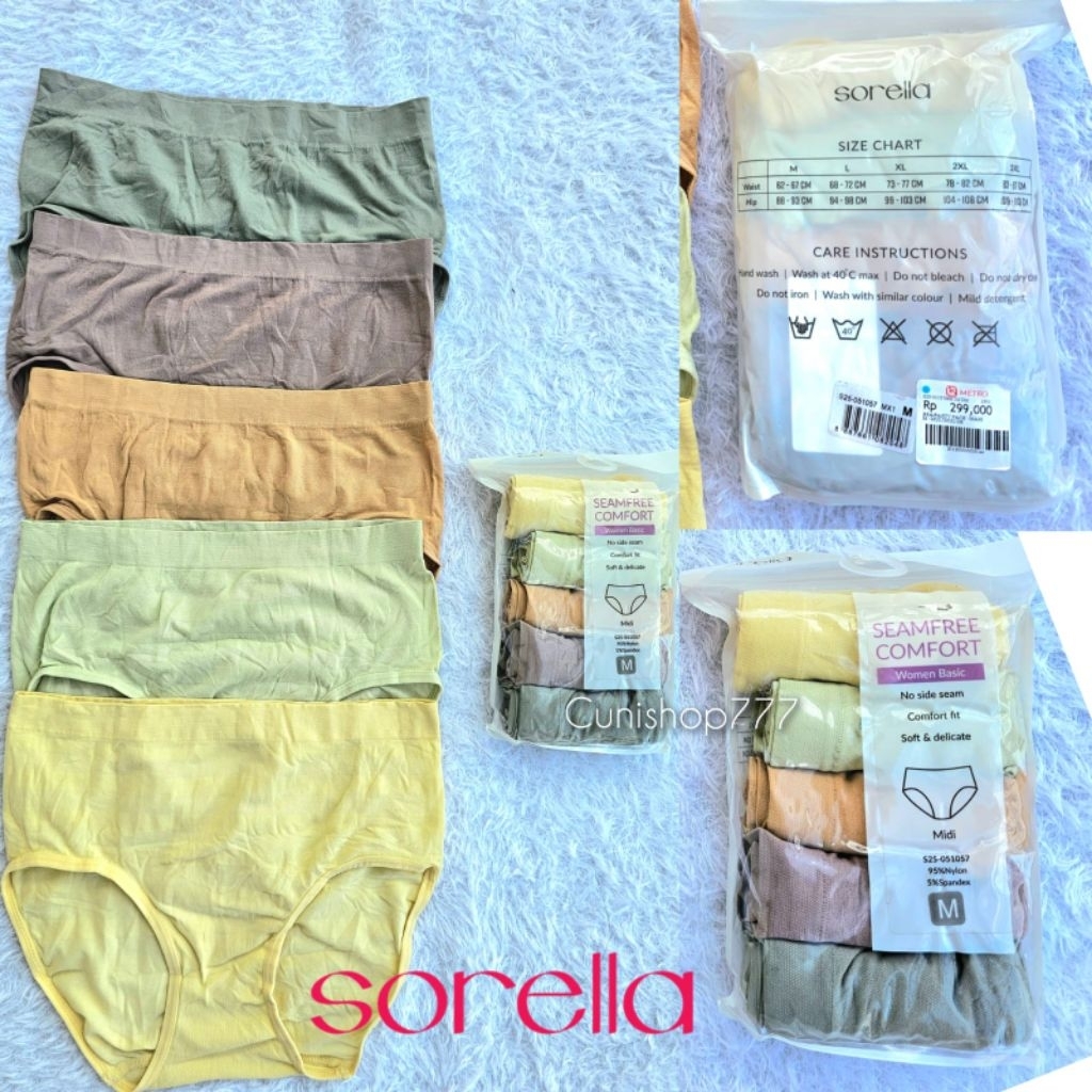 PANTY SORELLA 1 PACK ISI 5 SEAMFREE COMFORT BASIC WOMEN M L XL MIDI CELANA DALAM WANITA POLOS CD S25
