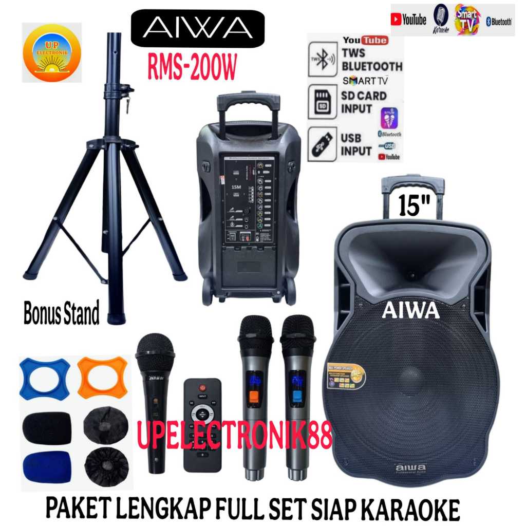 New Speaker Portable Wireless 15 Inch Aiwa 15M USB Bluetooth Usb