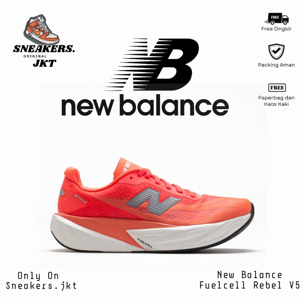Sepatu Running New Balance Fuelcell Rebel V5 Urgent Red/Silver Metallic Original