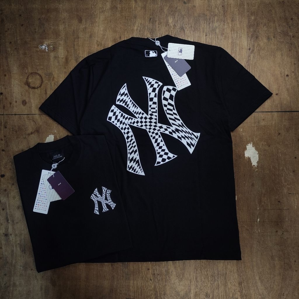 KAOS TSHIRT TEES MLB NEW YORK MAZOR LEAGUE BASEBALL CHEKERBOARD LOGO BASIC PRINTED BLACK BESTSELLER