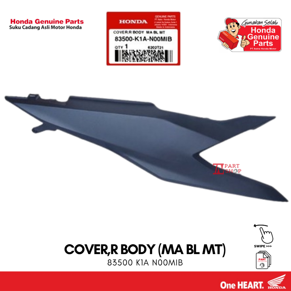 Cover Body Belakang Kanan Biru Doff (Cover R Body (MA BLT MT)) - New BeAT Sporty & Street K1A / 8350