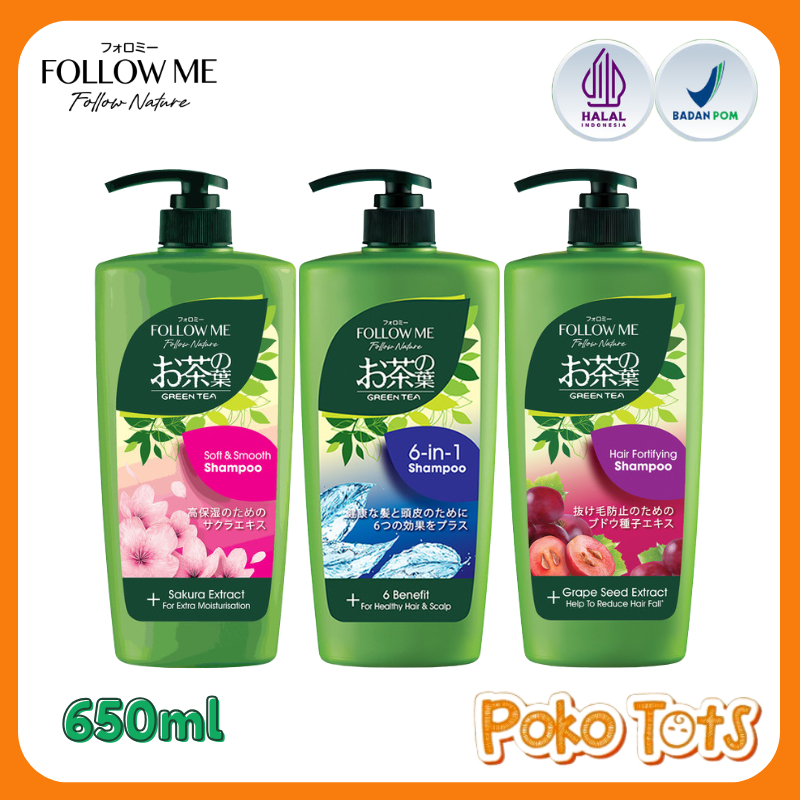 Follow Me Green Tea Shampoo 6in1, Soft Smooth & Hair Fall 650ml Shampo Green Tea Dewasa Shampo Follo