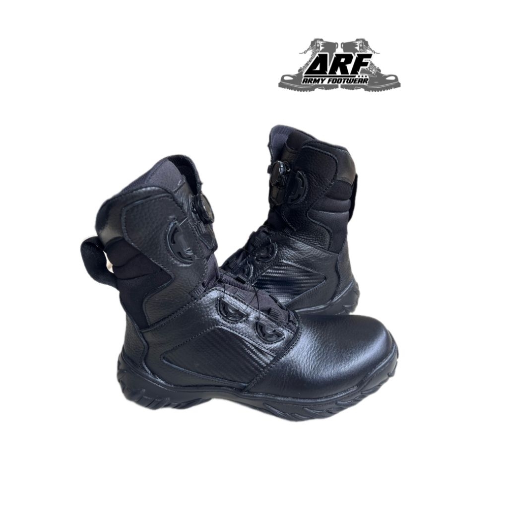 SEPATU PDL RAIDER NINJA TNI AD TALI PUTAR KULIT JERUK KOMBINASI KULIT CARBON