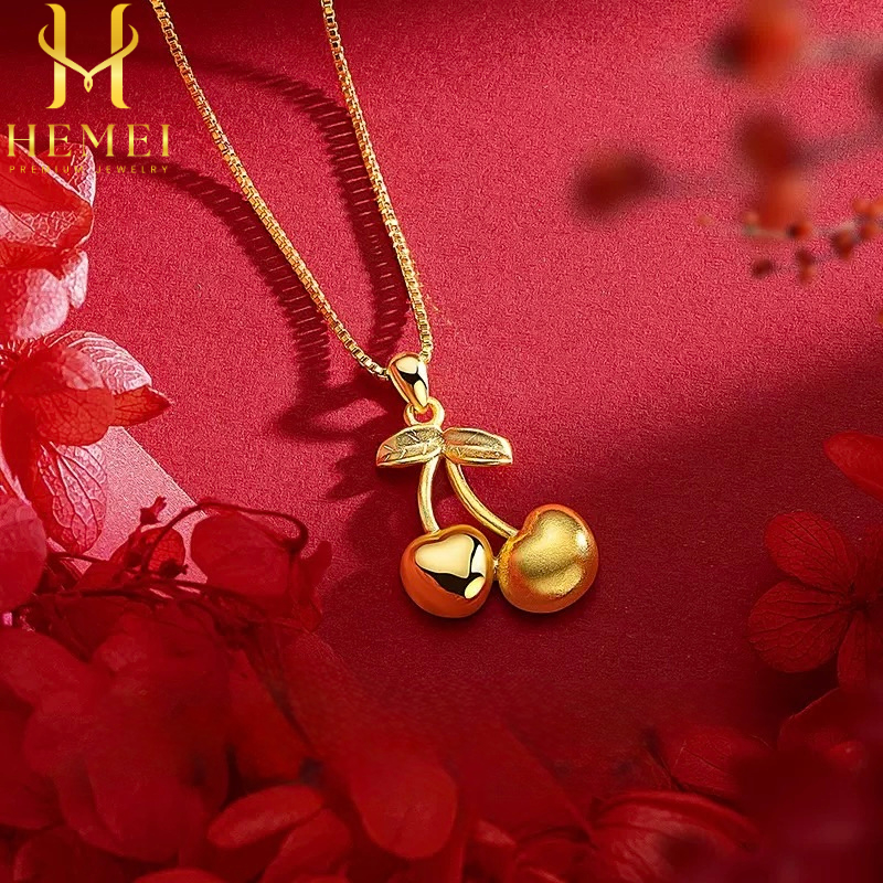 HEMEI KALUNG CHERRY EMAS PALSU KALUNG FASHION WANITA KALUNG MEWAH PREMIUM