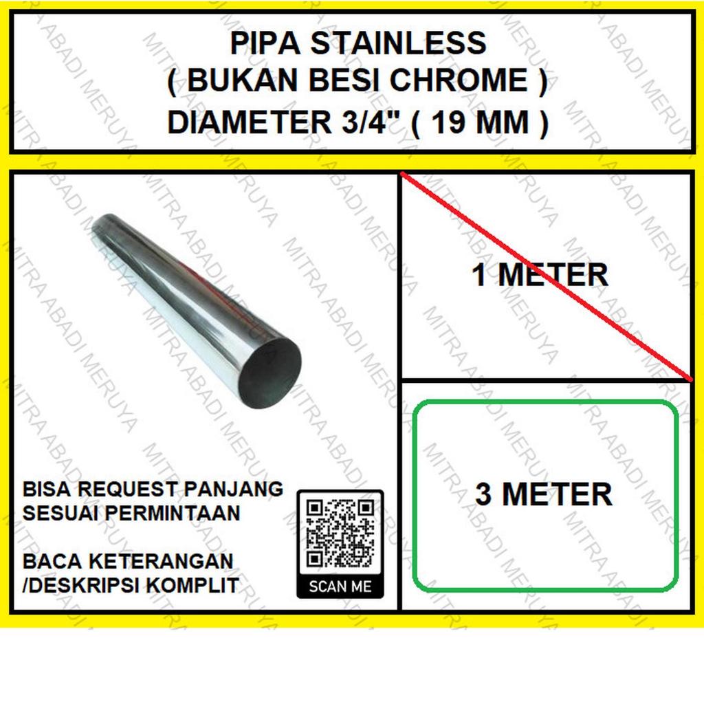 Pipa Gantungan Baju Pipa Stainless 3/4" (19 mm) - 3 meter Pipa Bulat