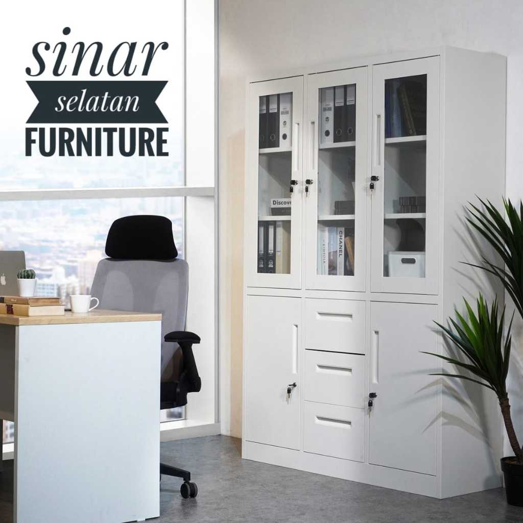 LEMARI BUKU BESI 3PINTU PLUS LACI