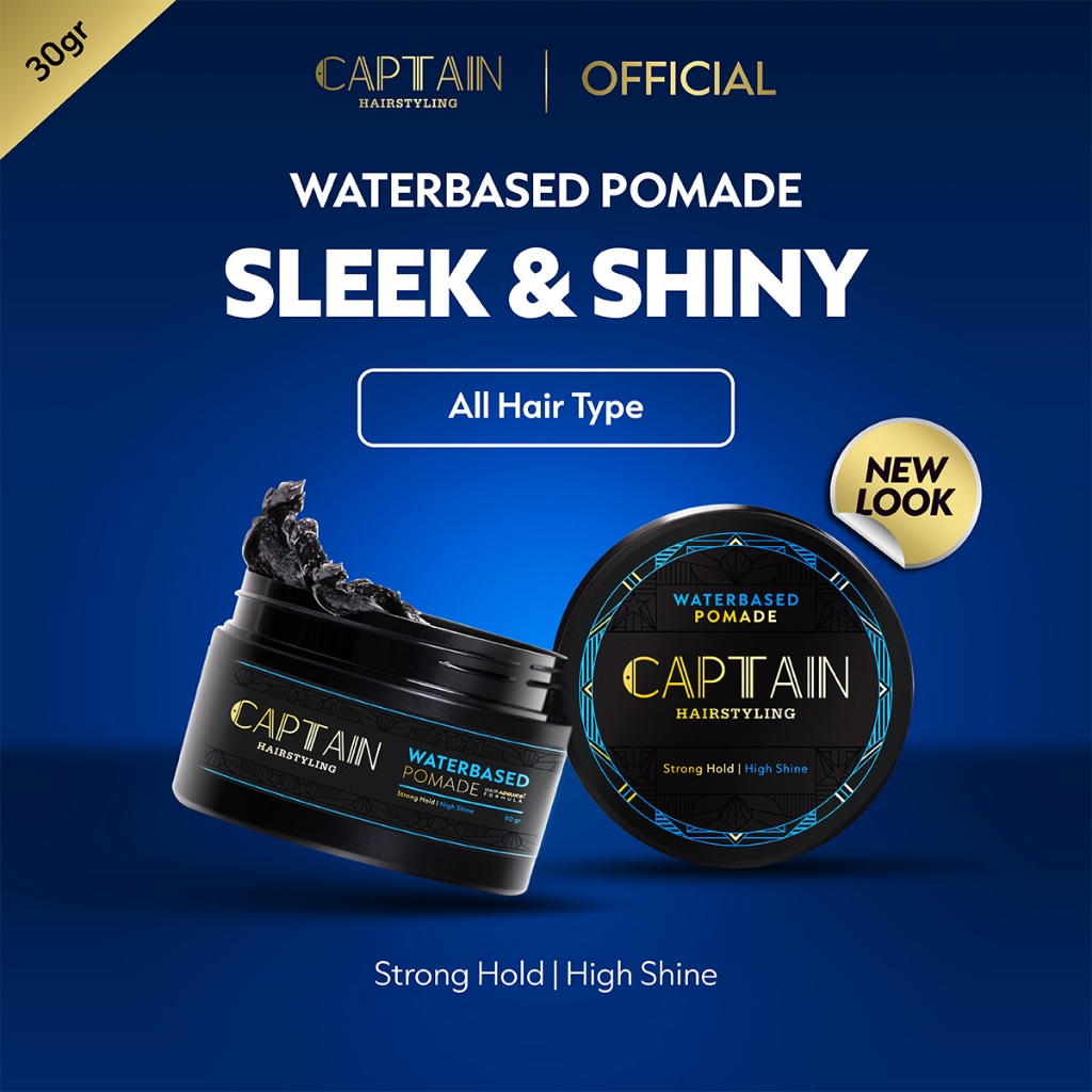 Captain Hairstyling Water Based Pomade 30gr Travel Size Strong Hold Minyak Rambut Pria Halal Klimis 