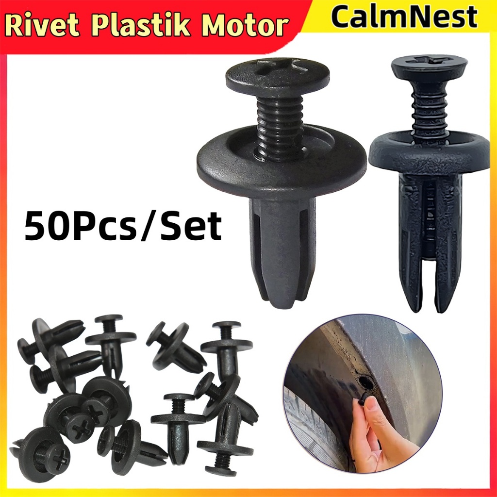 50 PCS Klip Kancing Plastic Rivet - Baut Rivet Plastik Baud Body Mobil/ Rivet Plastik Motor Universa