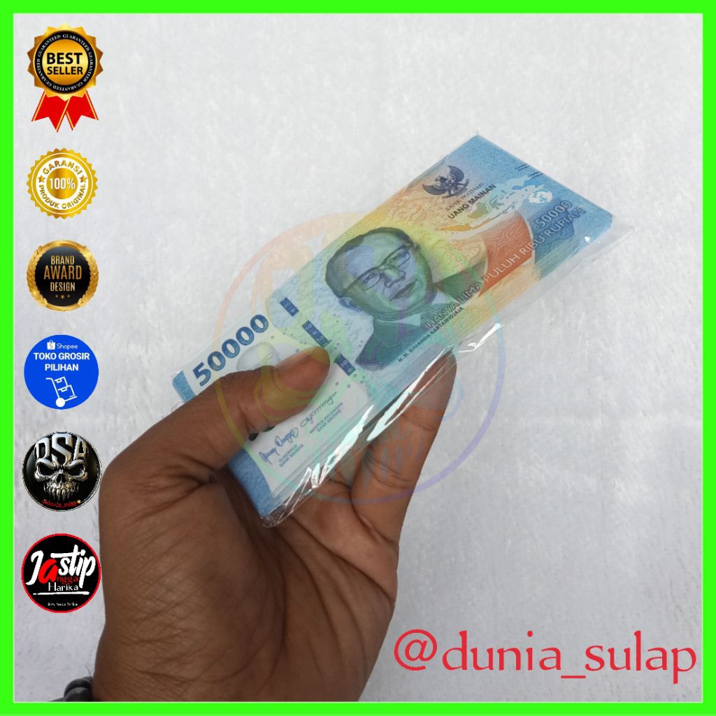 100 lembar mainan uang Rp.50.000 mirip asli kertas glossy