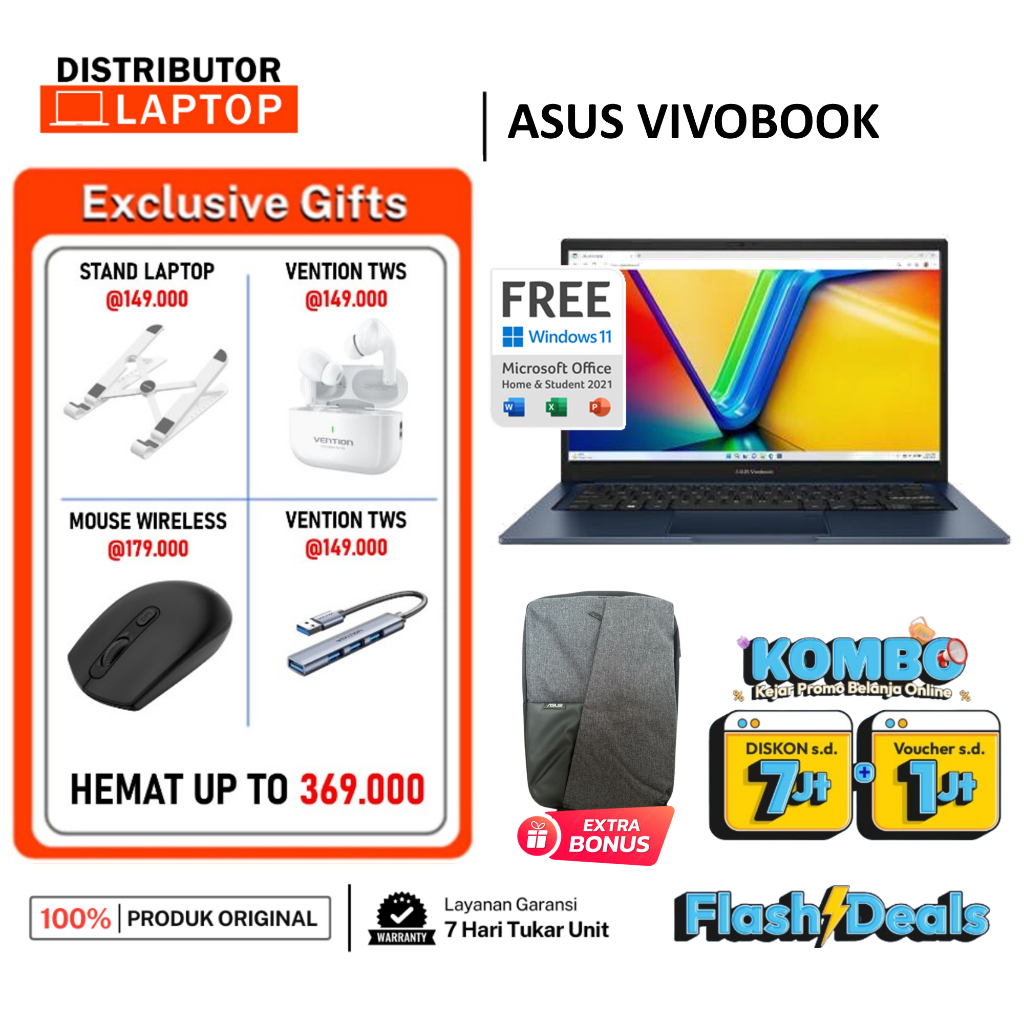 ASUS VIVOBOOK 14 A1405ZA A1404ZA A1404VA I7 1355 I5 1335 1235 I3 1315 16GB 1TB 512GB SSD W11+OHS 14.
