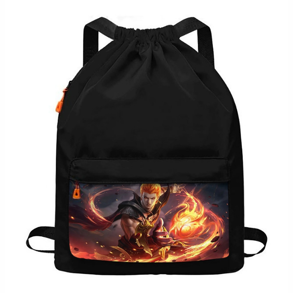 Tas Ransel Kerut Bahan Kanvas Waterproof Pria Wanita Motif Valir MLBB Mobile Legend