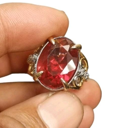 Cincin batu permata red garnet pria wanita elegan | CBD-356