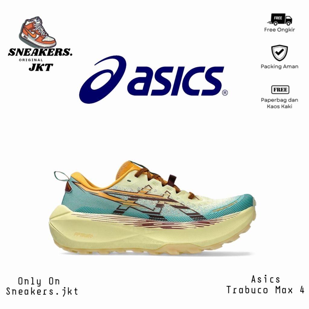 Sepatu Running Trail Asics Trabuco Max 4 Wheat Yellow/Dark Red Planet Original