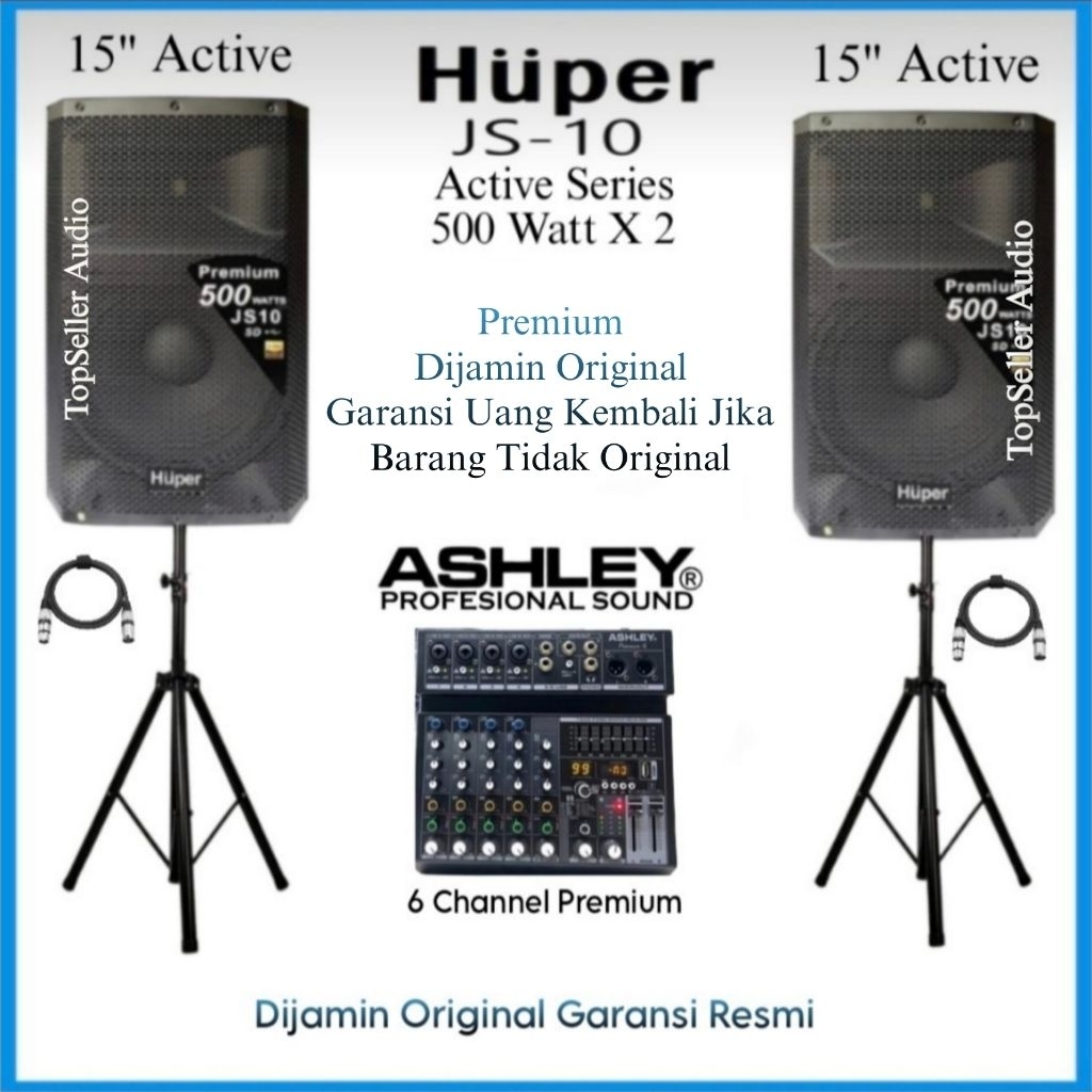 Paket Sound System Karaoke Speaker Aktif Huper JS10 Original Mixer Ashley Premium Bluetooth Garansi 