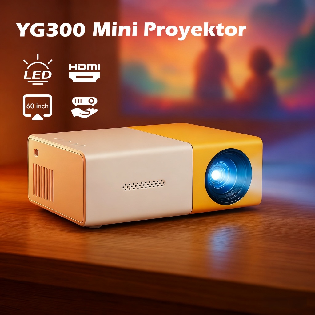 Mini Proyektor YG300 Layar 60 Inci Support HP Kabel Mudah Dipakai untuk Nonton Film di Kamar