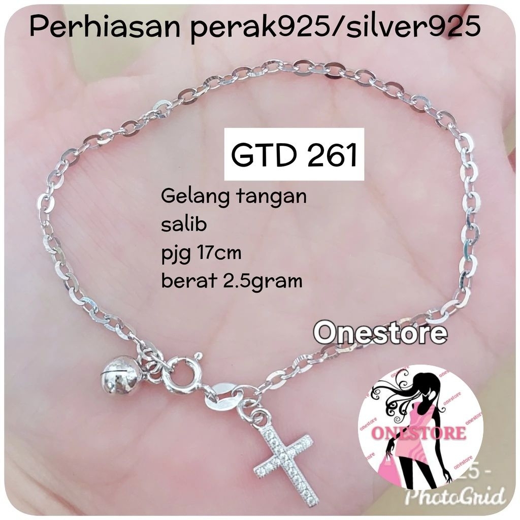 GELANG TANGAN SALIB PERAK 925 LAPIS MAS PUTIH GTD 261 GTD 262