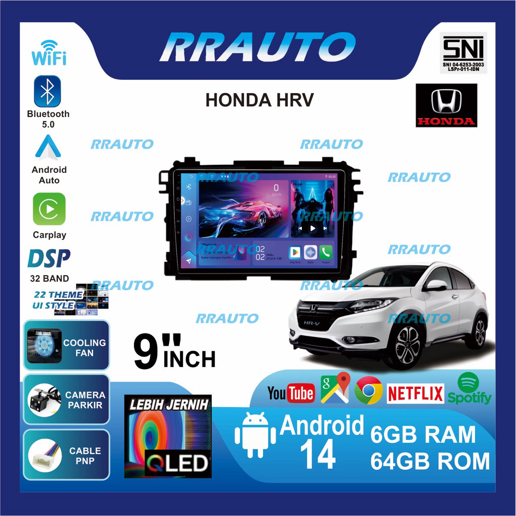 Headunit Honda HRV S,E,Prestige| 6+64gb RAM ROM,QLED,Android 14,Apple Carplay,AndroidAuto Wireless,W