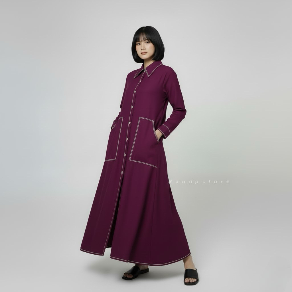 Varisha Kemeja Tunik Linen Oversize Wanita Lengan Panjang Kancing Full | Atasan Baju Muslimah Polos 