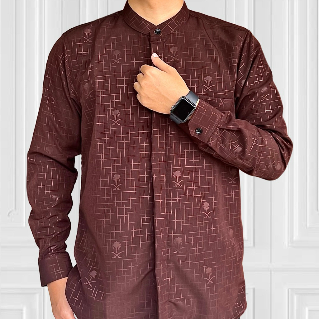 Kemeja Pria Lengan Panjang Baju Koko Embos Motif Pohon Kurma Kemeja Koko