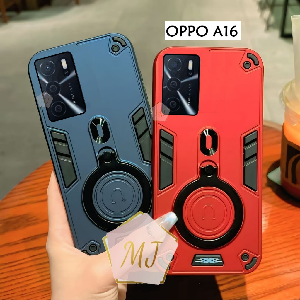 Casing Hp Oppo A16 Case Robot Fiber Ring 360 Ring Case Pro Camera Cover Handphone