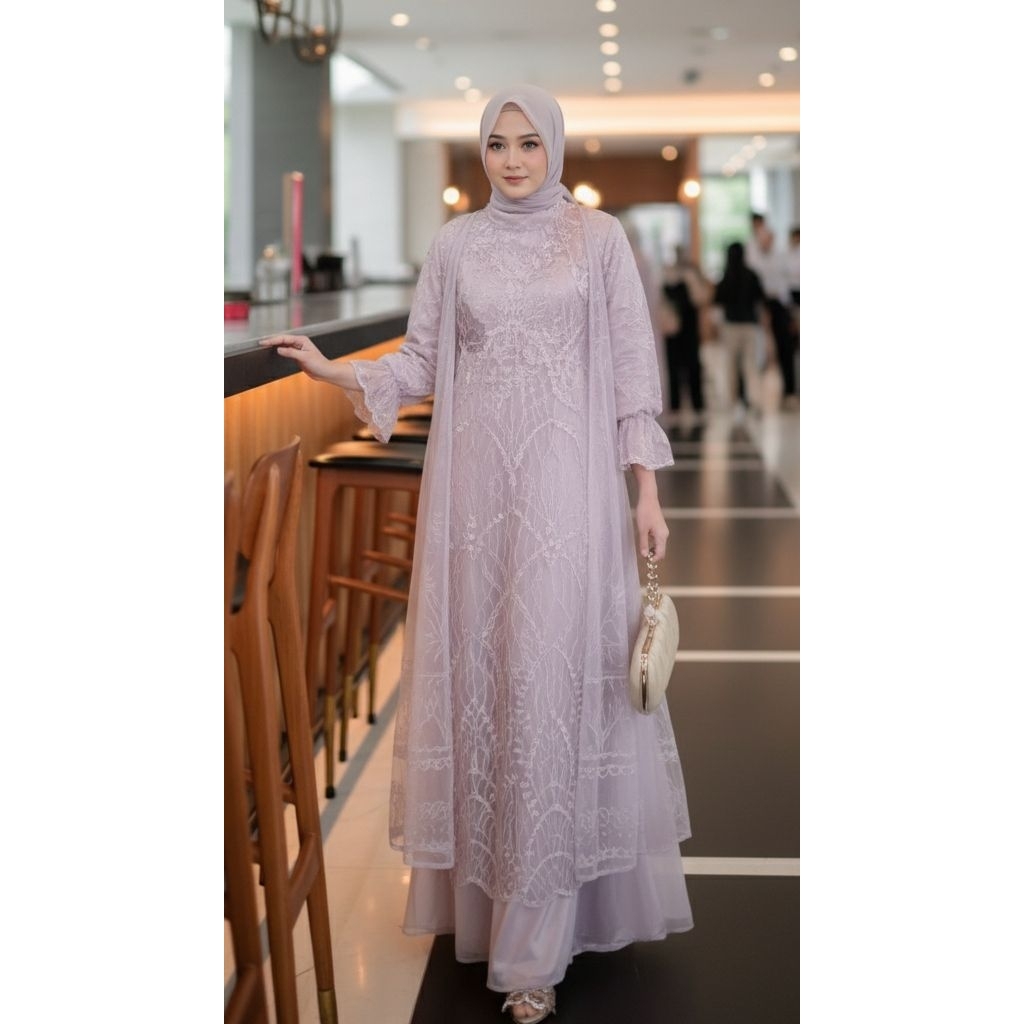 Allea Dress Gamis Outer Silk Mix Brukat Premium Gaun Kondangan Pesta Maxy Terbaru