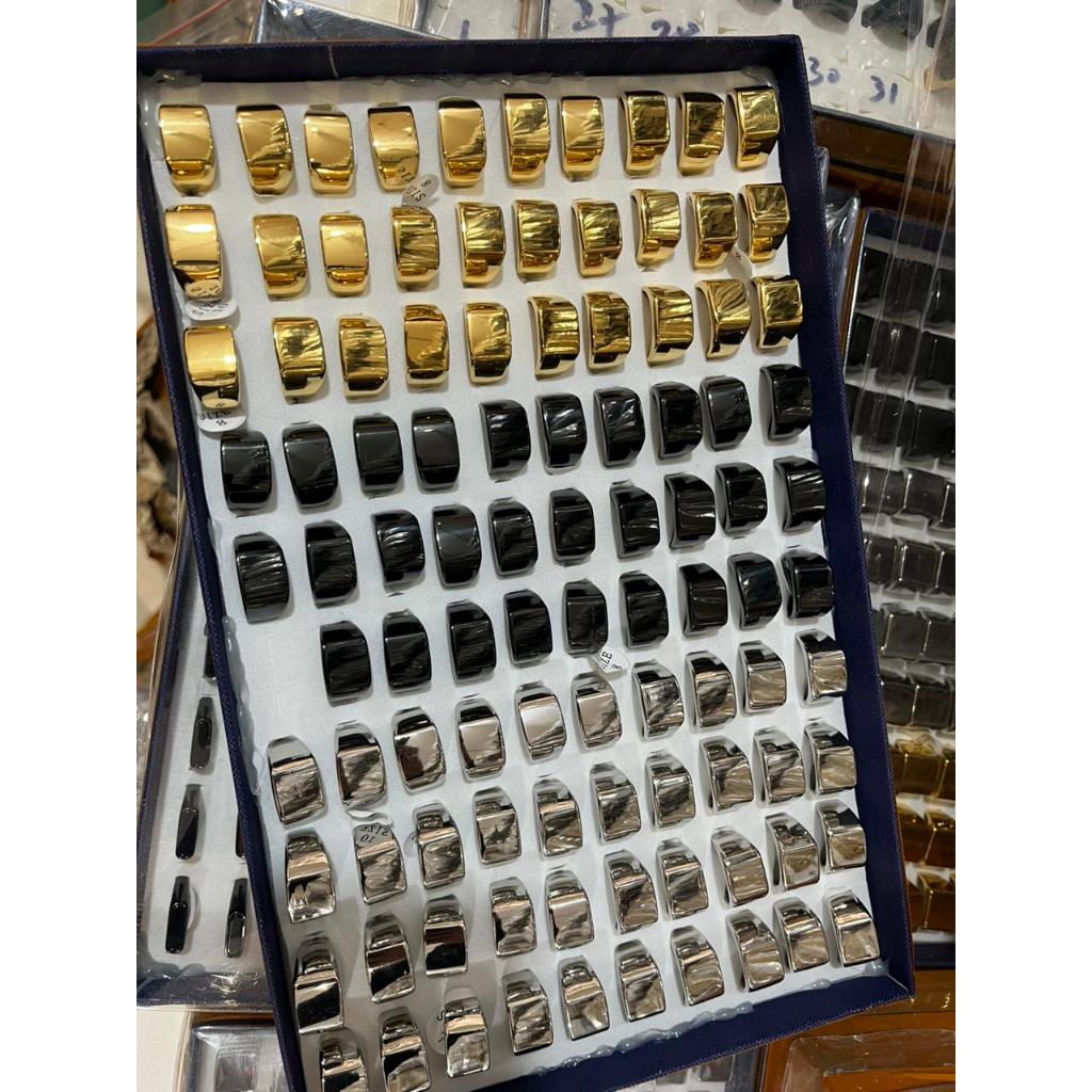 CINCIN TITANIUM KOTAK WARNA PUTIH GOLD HITAM CINCIN BATU ONYX