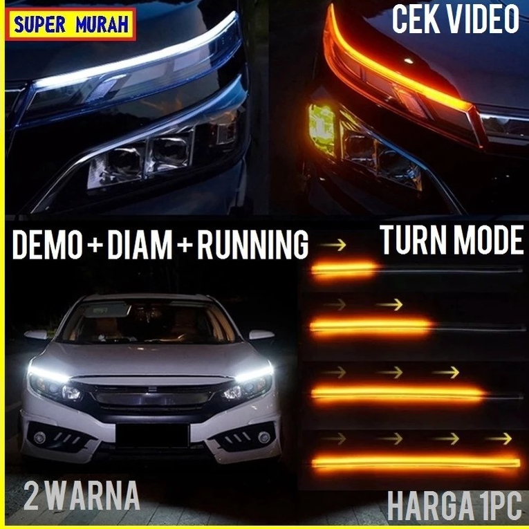 1PC LED ALIS RUNNING 30CM Grade A Mode Demo Welcome Diam Runing Slim Drl Mobil Motor 2 Warna 30 Cm M