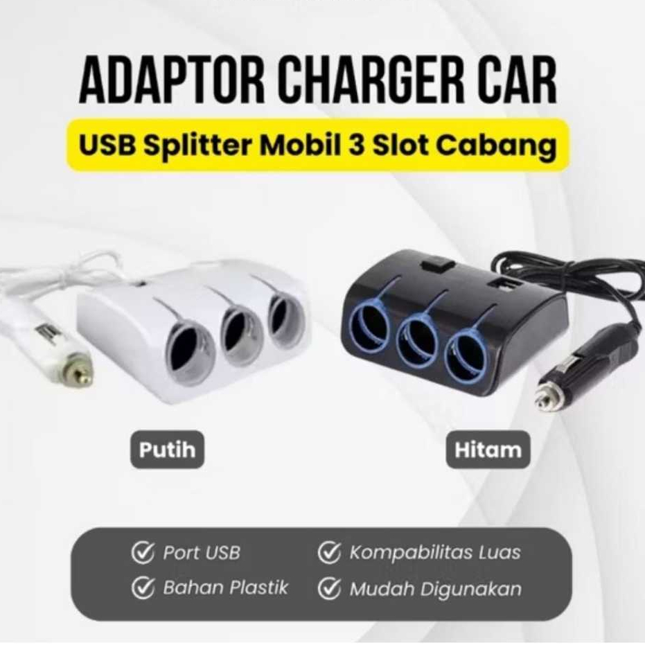 Car Lighter Socket Adaptor USB Charger Splitter 3 Slot