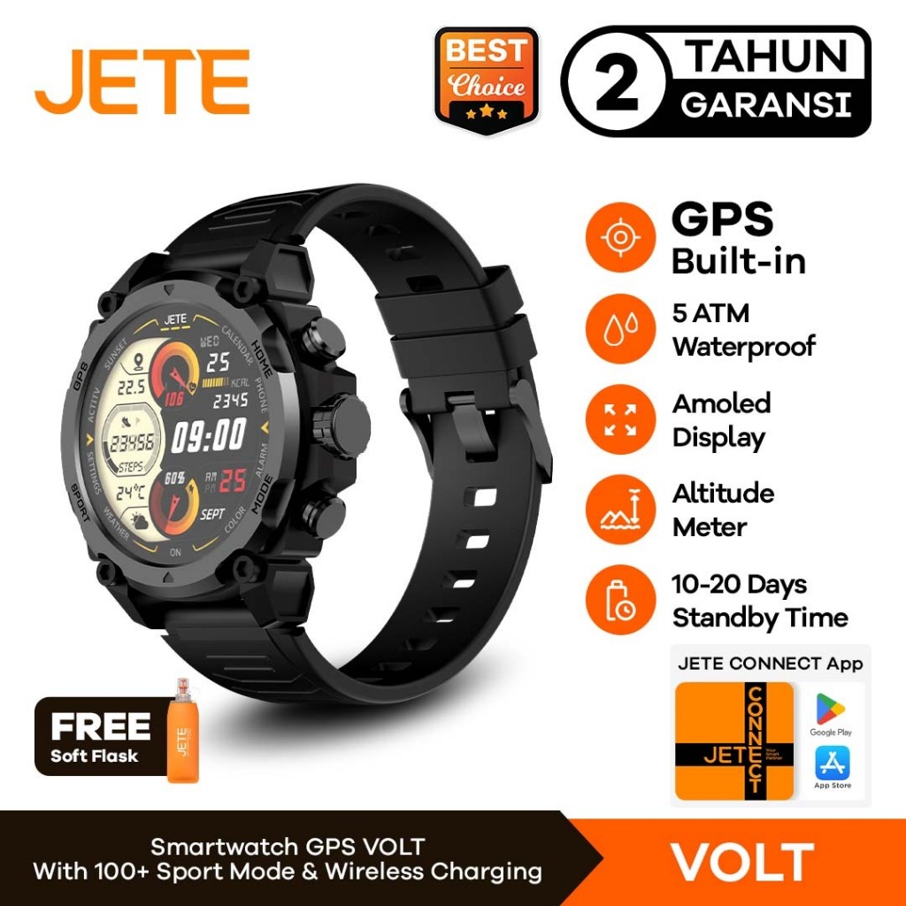 Smartwatch JETE VOLT with GPS Built in Amoled Display Waterproof - Altimeter & Barometer Features
