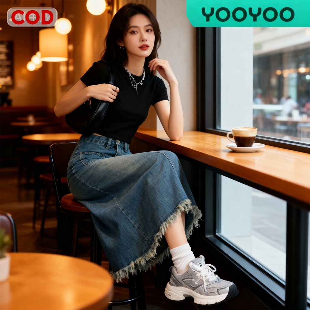YooYoo Rok Denim Wanita Fashion / Rok Fishtail Wanita / Rok Korea Denim / Rok Panjang Wanita / Rok H