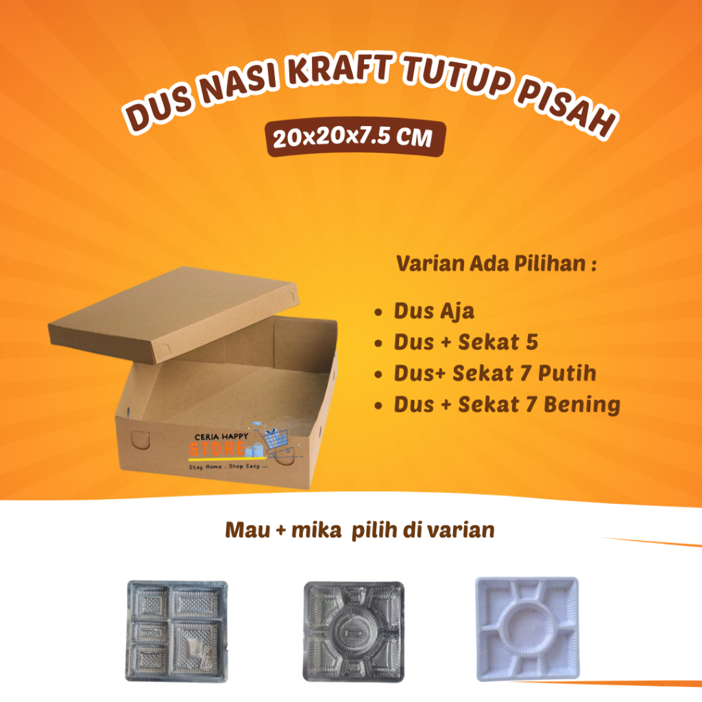 Box Dus Nasi Tutup Pisah Kotak Catering 20x20x7 Full Laminasi l Kotak Nasi Kraft Katering 20x20