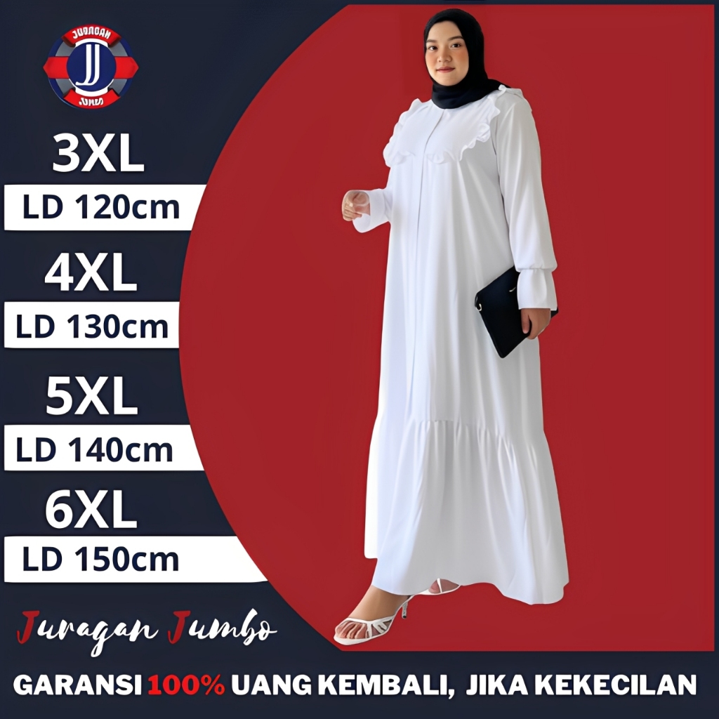 Gamis Dress Wanita Jumbo LD 120 130 140 150 Baju Lebaran Syari Terbaru Abaya Putih Mewah