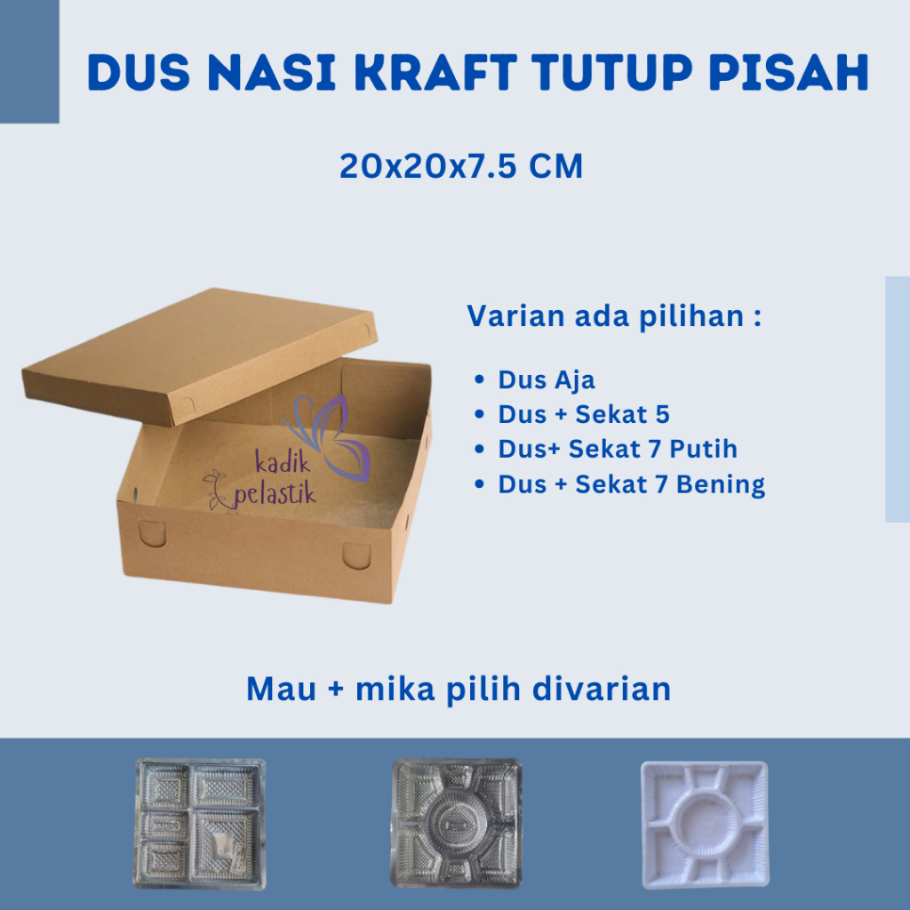 Box Dus Nasi Kotak Catering 20x20x7 Tutup Pisah Kotak Nasi Kraft Katering 20x20 l Full Laminasi