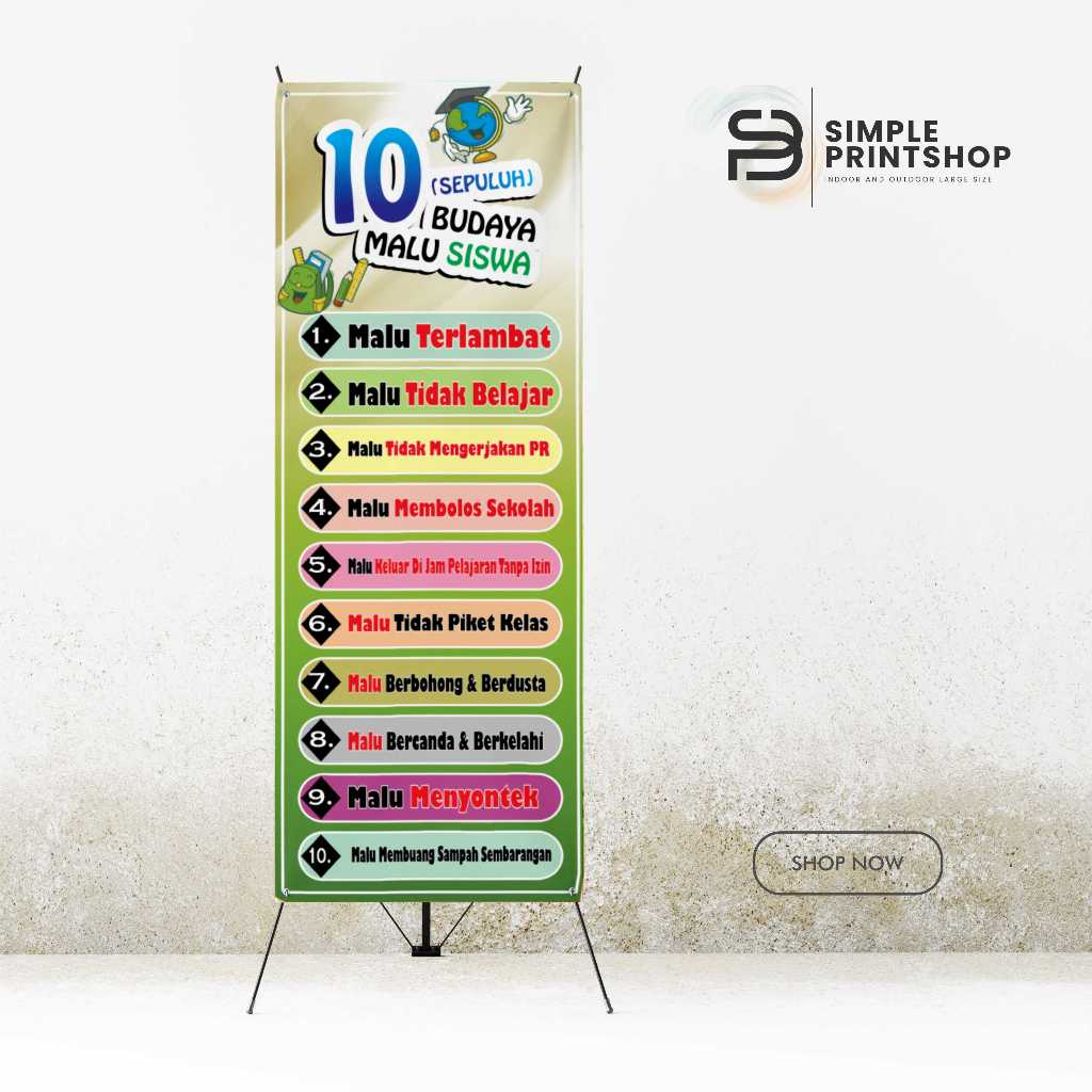 print cetak spanduk 60x160 cm banner 10 budaya malu siswa custom desain