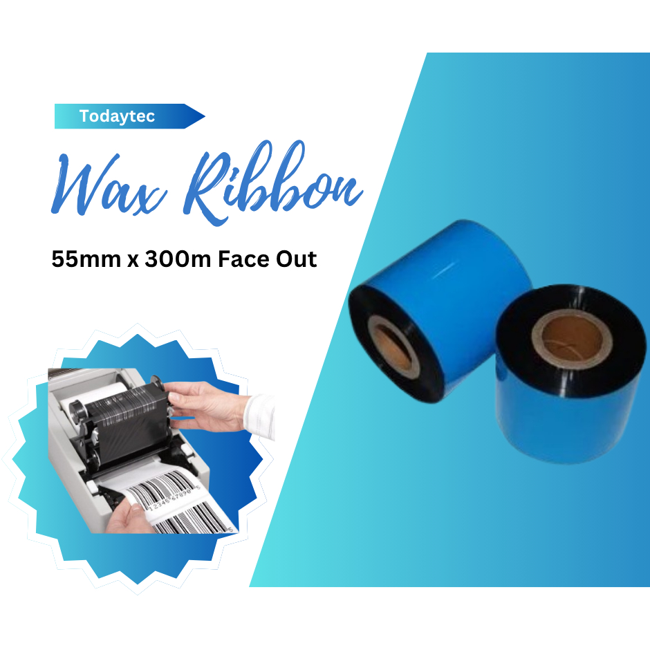 Wax Ribbon 55mm x 300m Face Out -Ribbon Barcode Printing Kualitas Tajam
