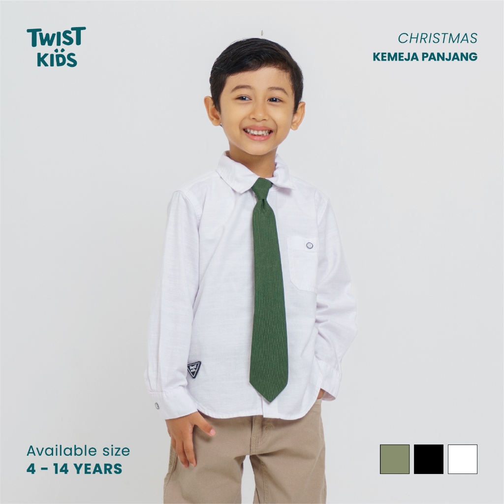 Twist Kids - Elden C, Kemeja Putih Polos Lengan Panjang Free Dasi Baju Wisuda Anak Laki-Laki