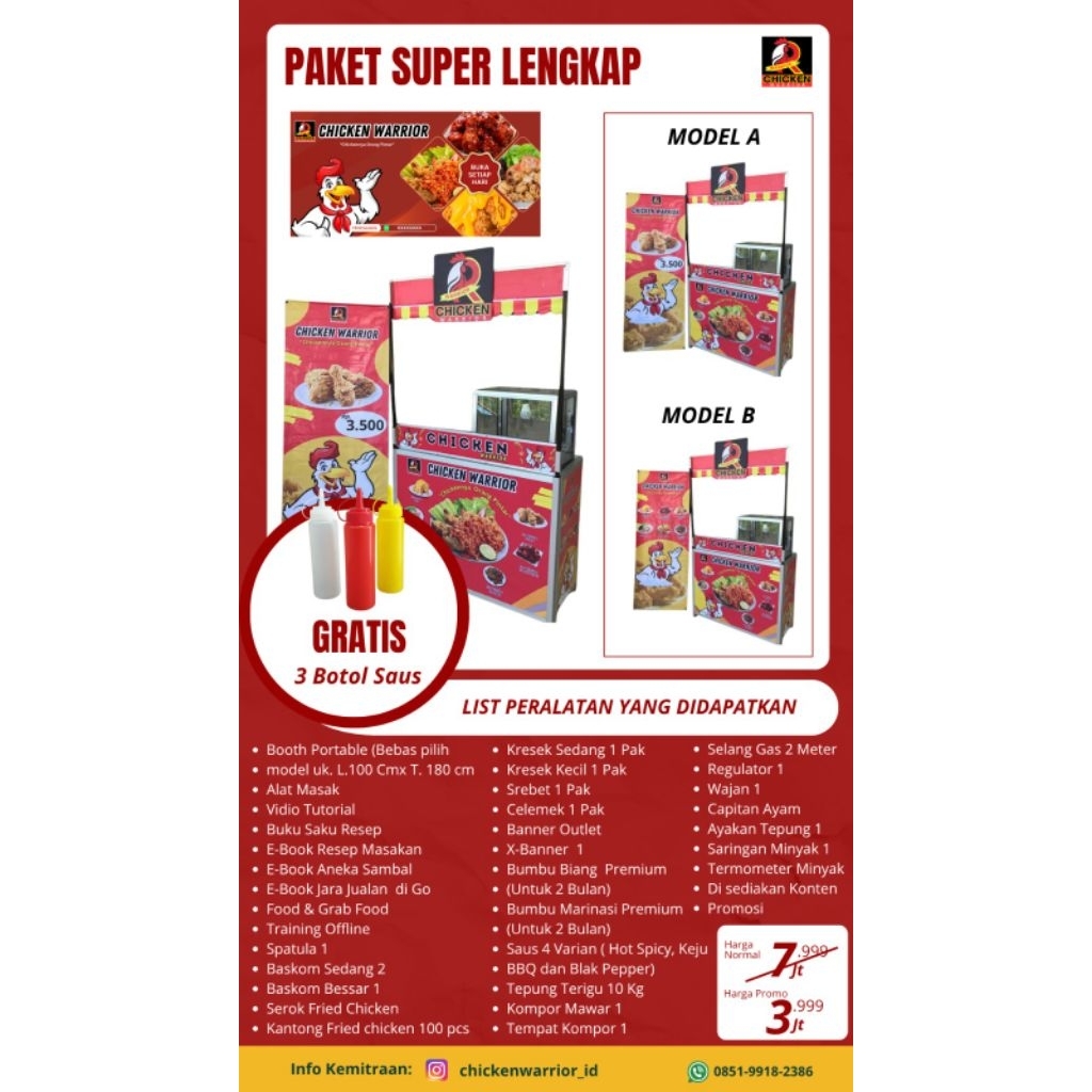 Paket Usaha Super Lengkap Fried chicken Kemitraan Chicken Warior Pemula Murah/HAKI/Kekinian/Promo