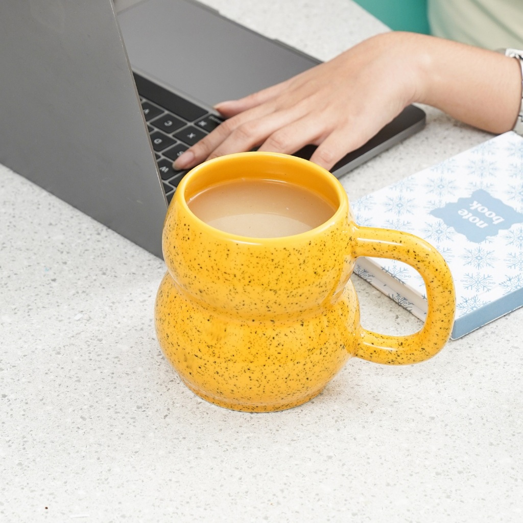 Capricorn Homeliving Puffa Ceramic Mug Gelas Keramik Mug Cangkir Dots Yellow Keramik 500 ml