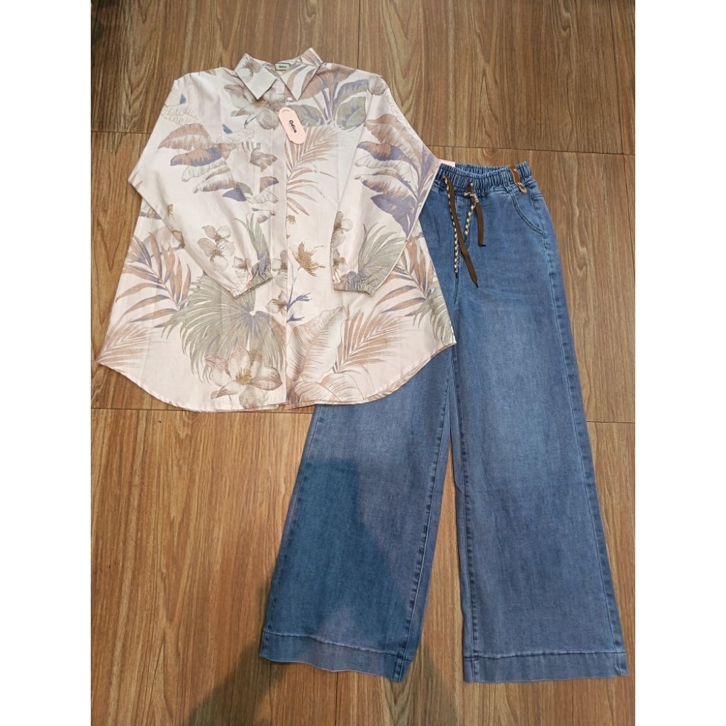 Kemeja Wanita Tangan Panjang [Kemeja Katun Jepang Motif Daun Choco]