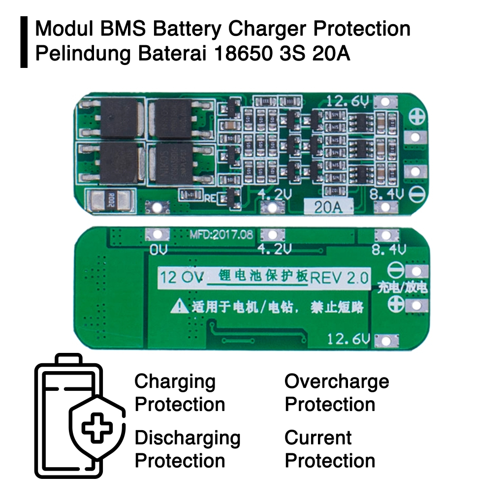 Modul BMS Battery Charger Protection Pelindung Baterai 18650 3S 20A