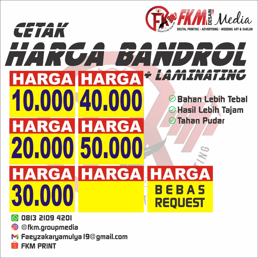 HARGA BANDROL | KERTAS TULISAN + LAMINATING | KERTAS HARGA BANDROL | NAMETAG HARGA JUALAN