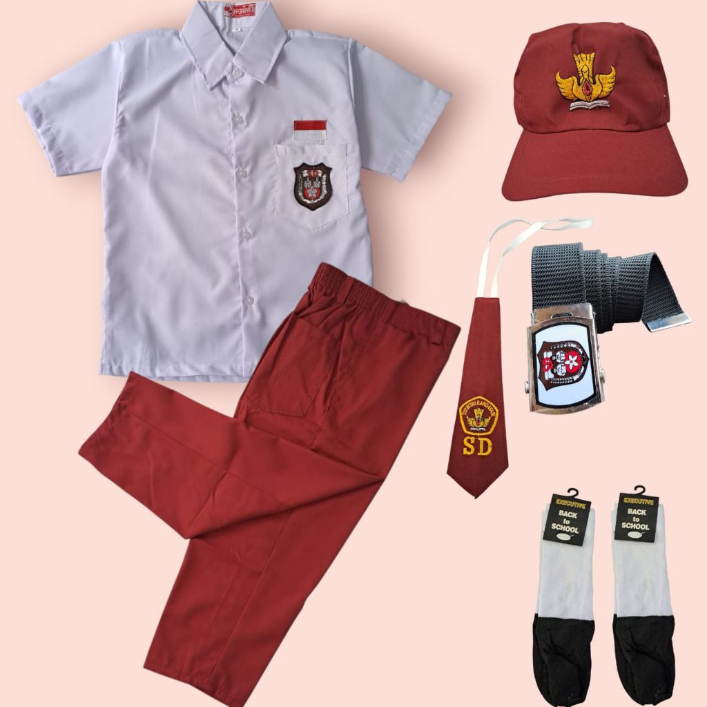 Stelan Seragam Sekolah Anak SD Laki2 merah putih Baju Pendek Celana Panjang