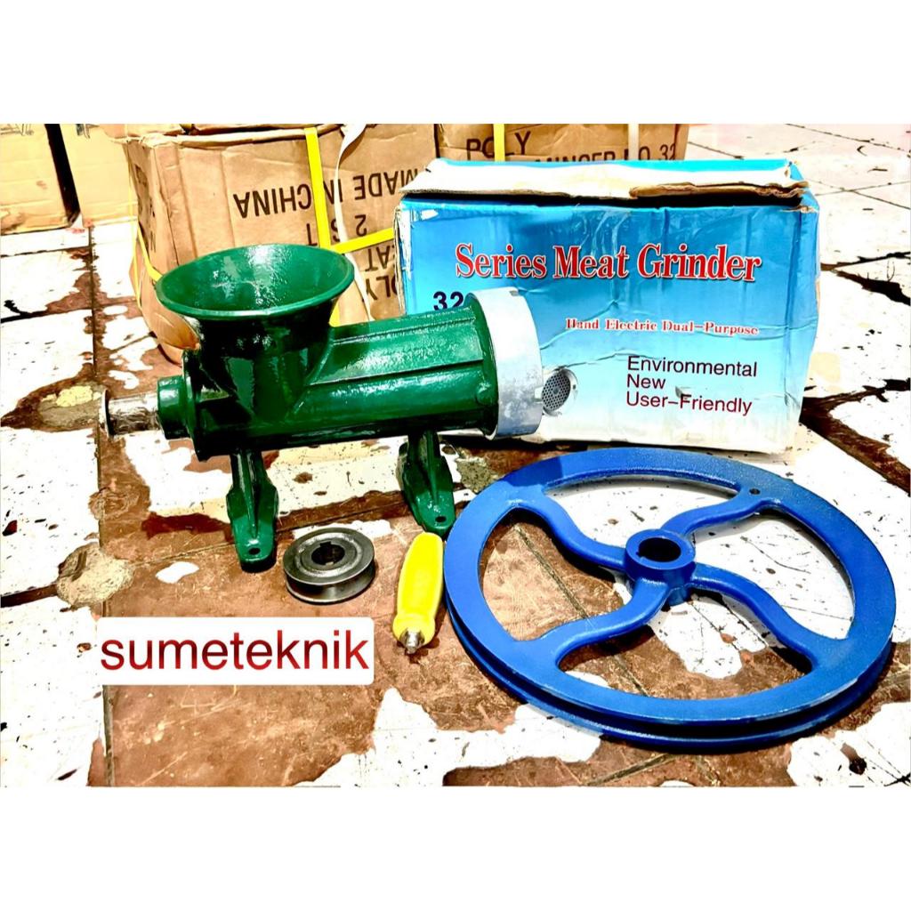 Gilingan Daging No.32 Hijau + Pully Meat Mincer No.32 + Pully Body Cor Besi Tebal Hijau / Silver