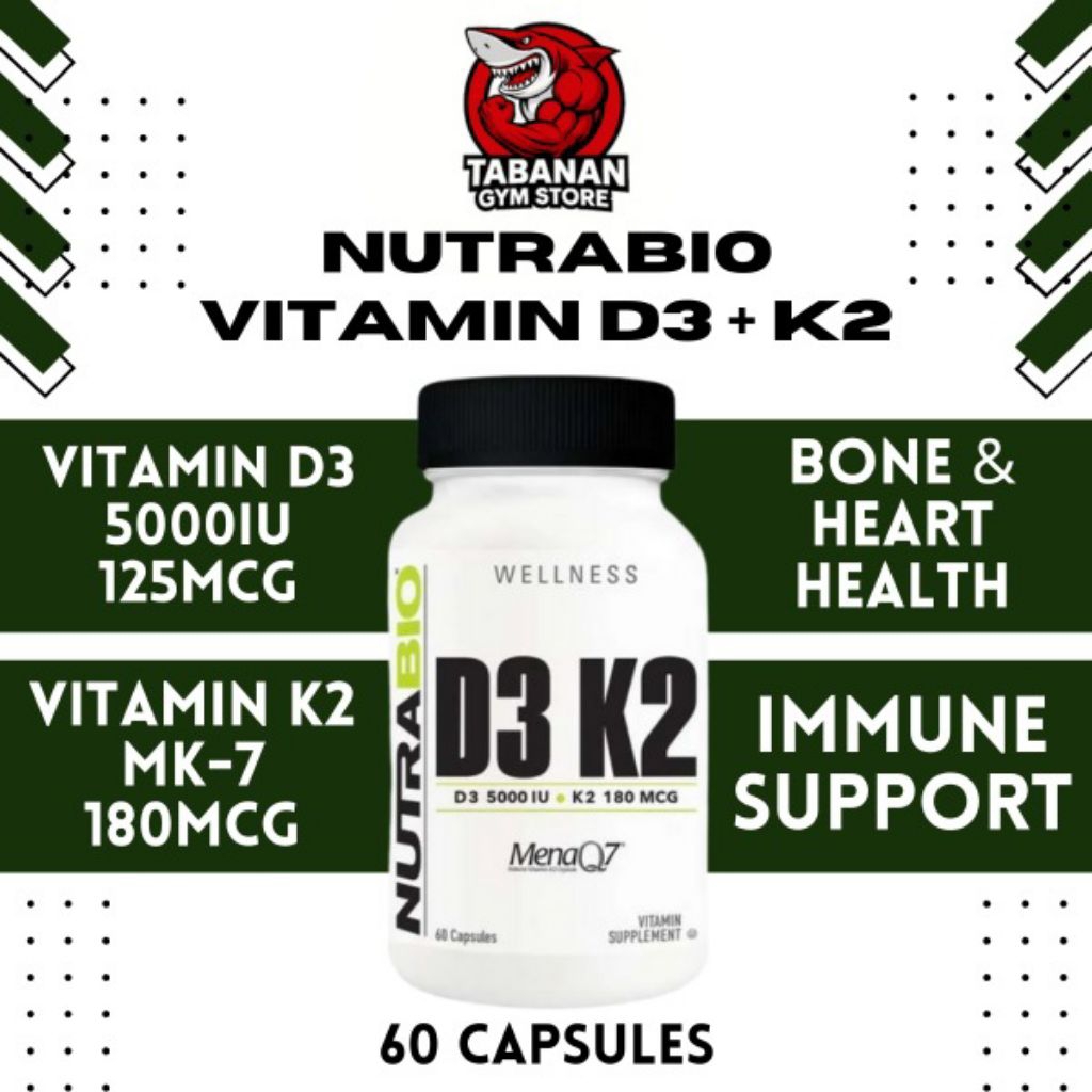(PROMO) Nutrabio USA VITAMIN D3 5000iu + K2 - 60 Capsules Dukung Kesehatan Tulang, Jantung & Imun BP