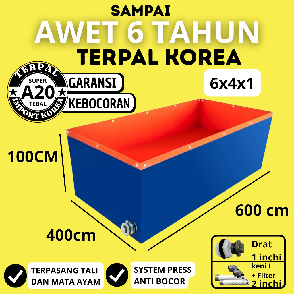 Kolam Terpal Ikan 4x6x1 / 400X600X1 / 6X4X1 Untuk Budidaya Ikan Lele, Nila,Gurame
