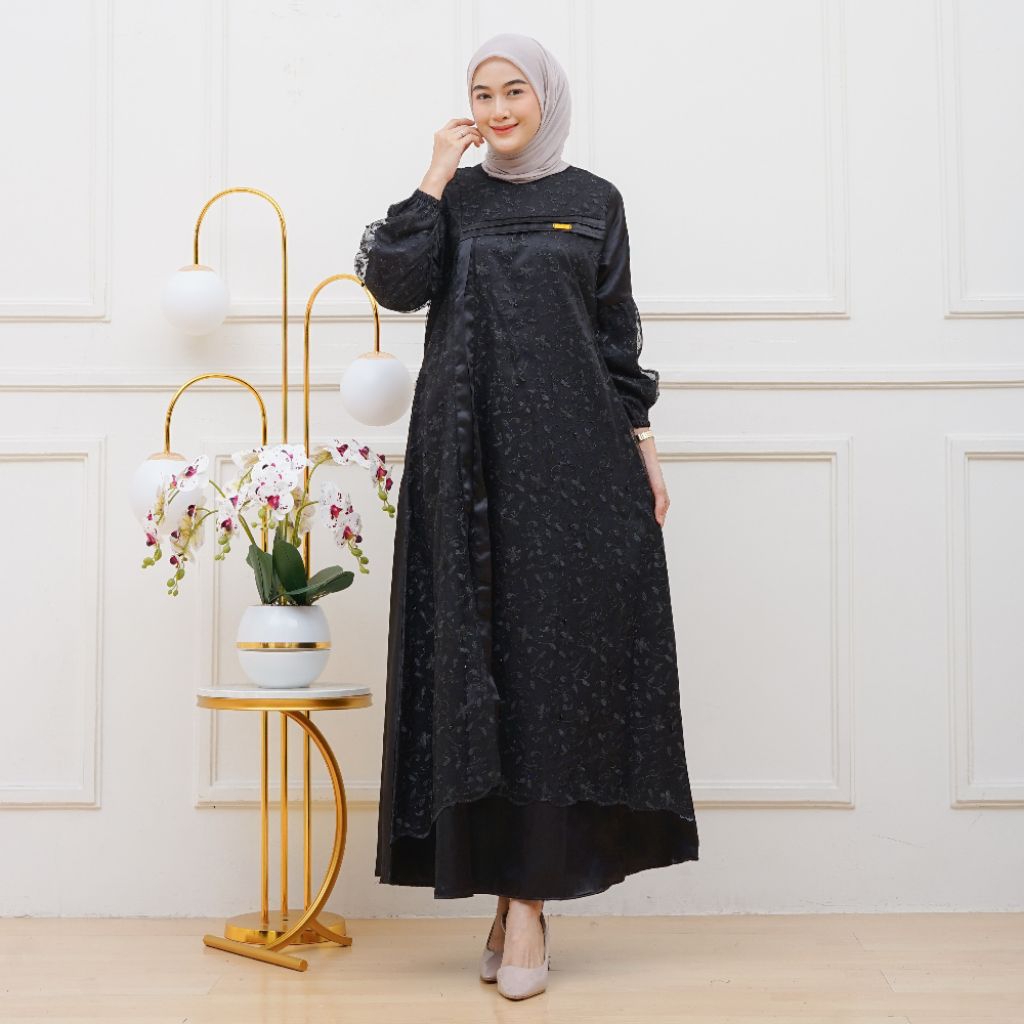 Dress kondangan gamis satin velvet mix tile akar terbaru