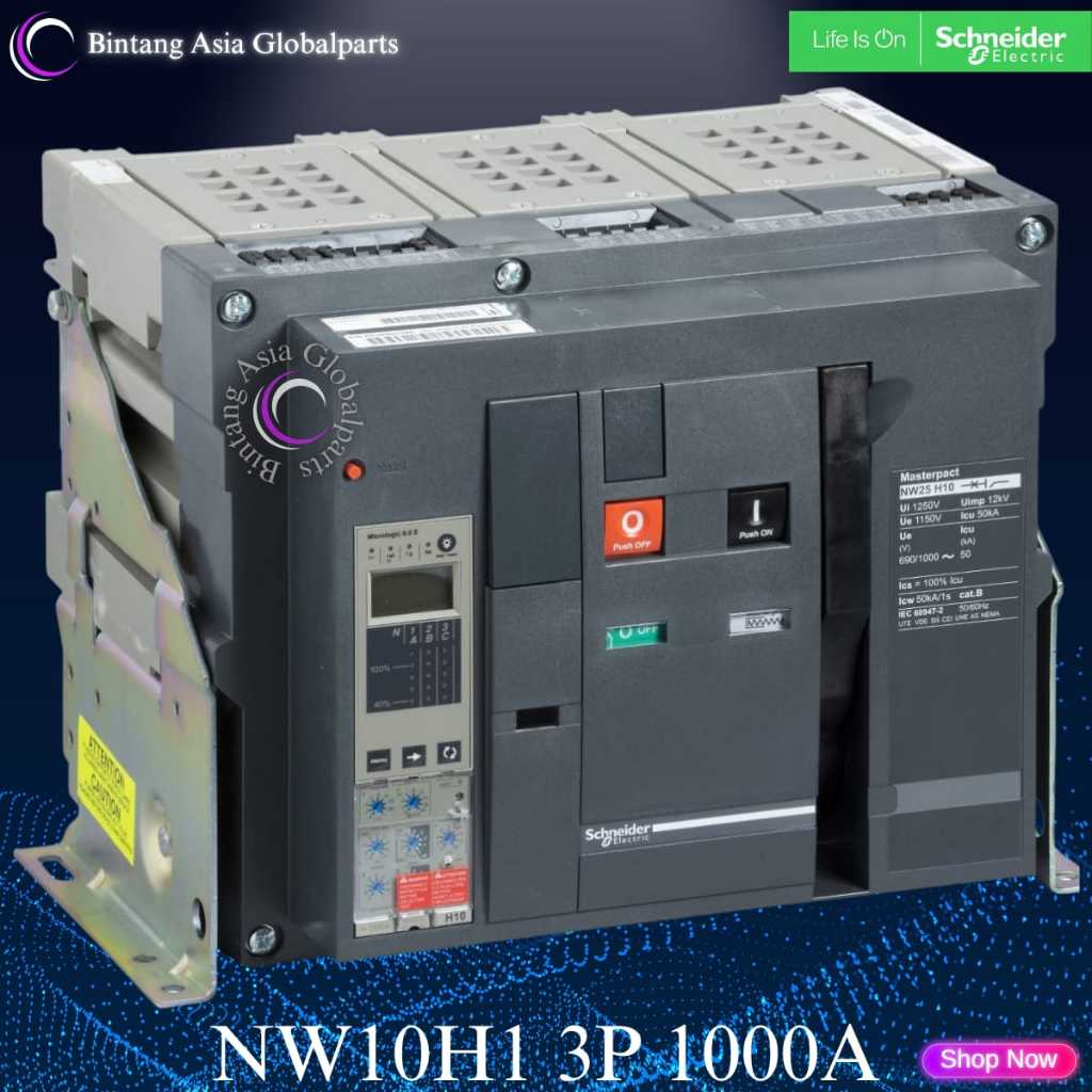 ACB 3p 1000a Schneider NW10H1 Fixed Original / ACB 3 Phase 1000 Ampere 65kA NW10 / ACB Schneider NW1