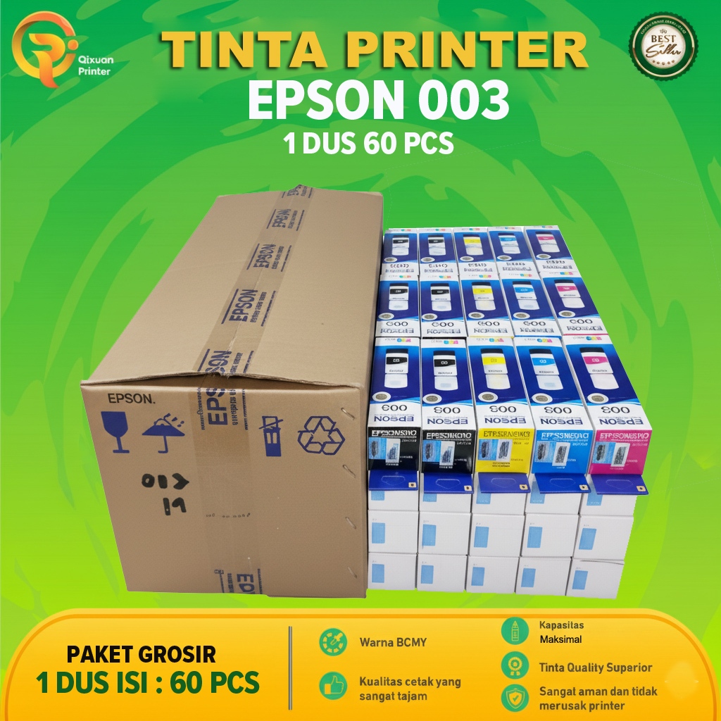 Paket Grosir 1 Dus Tinta Printer Epson 003 Isi 60 Pcs Cocok Untuk printer Epson Tipe L1110, L3100, L