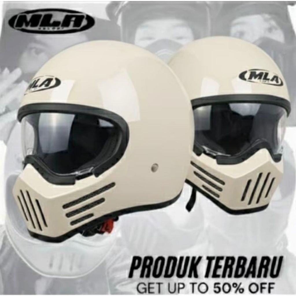Helm Mla Cakil Full Face Cream Glosy Helm Full Face Pria Wanita Dewasa Sni
